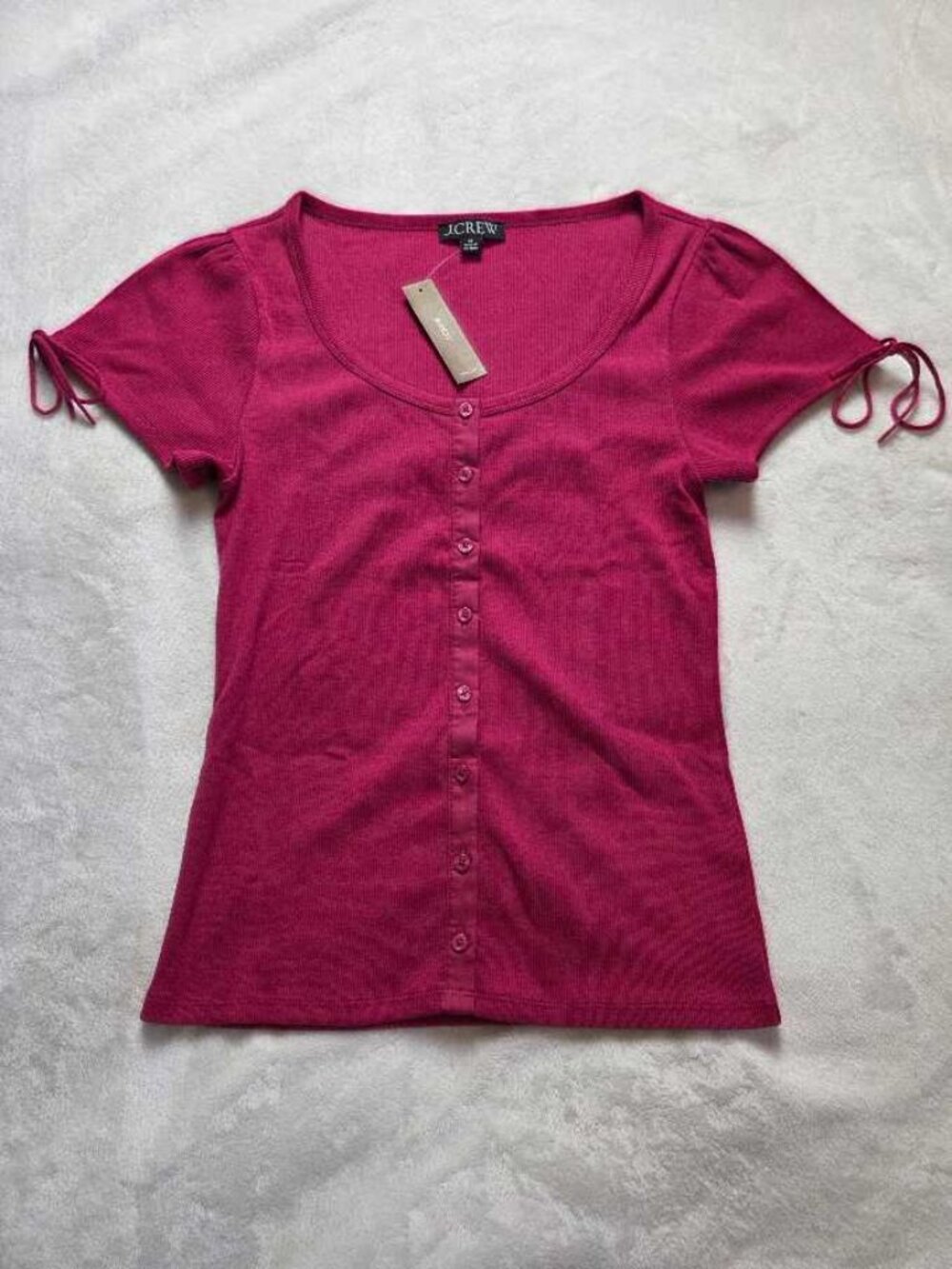 New M J.Crew perfect rib button-up shirt with satin trim in Ruby Raspberry pink
